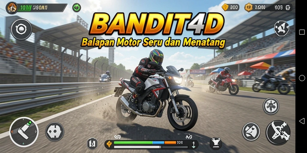 Gameplay BANDIT4D menampilkan balapan motor yang seru dan mendebarkan.