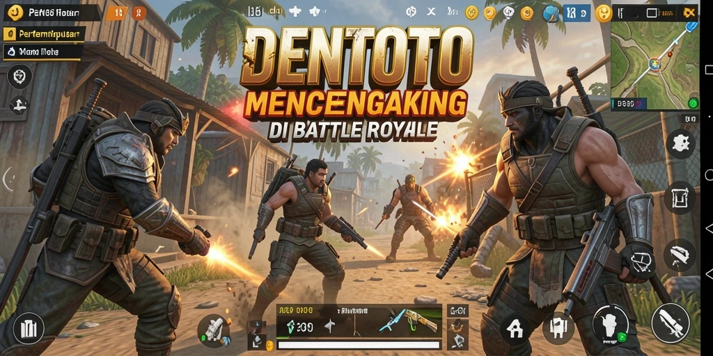 Tangkapan layar gameplay DENTOTO yang menampilkan pertempuran intens dalam Battle Royale.
