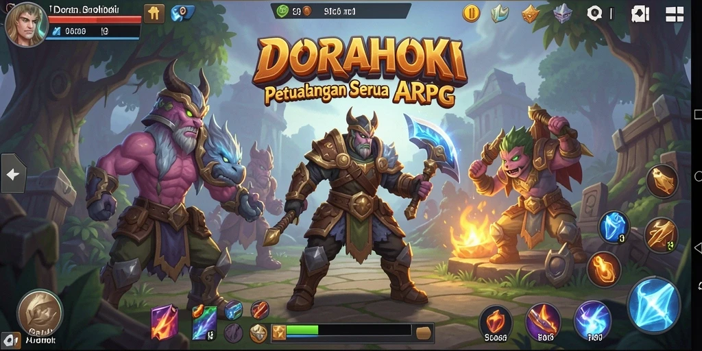 Tampilan gameplay menegangkan dari DORAHOKI dengan aksi ARPG yang mendebarkan.