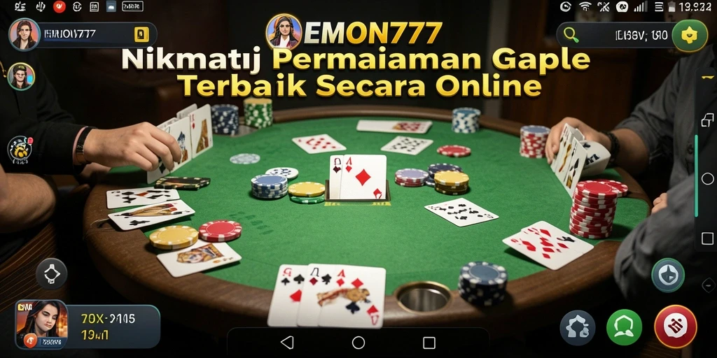 Tangkapan layar gameplay EMON777 dengan suasana permainan Gaple yang seru.