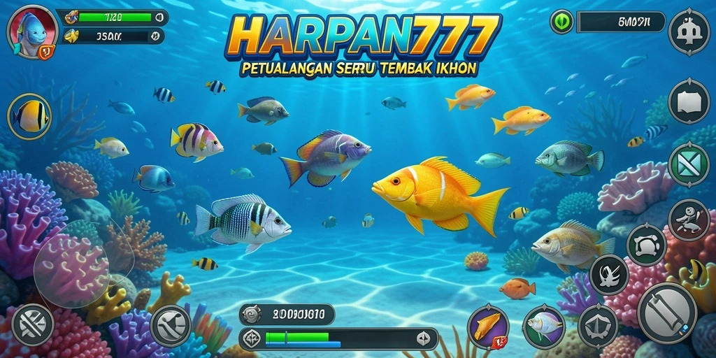 Screenshot gameplay menampilkan aksi seru menembak ikan di HARAPAN777.