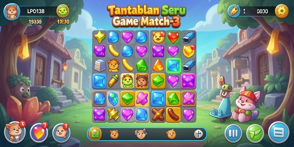 Menampilkan gameplay seru di game Match-3 dengan berbagai tantangan.