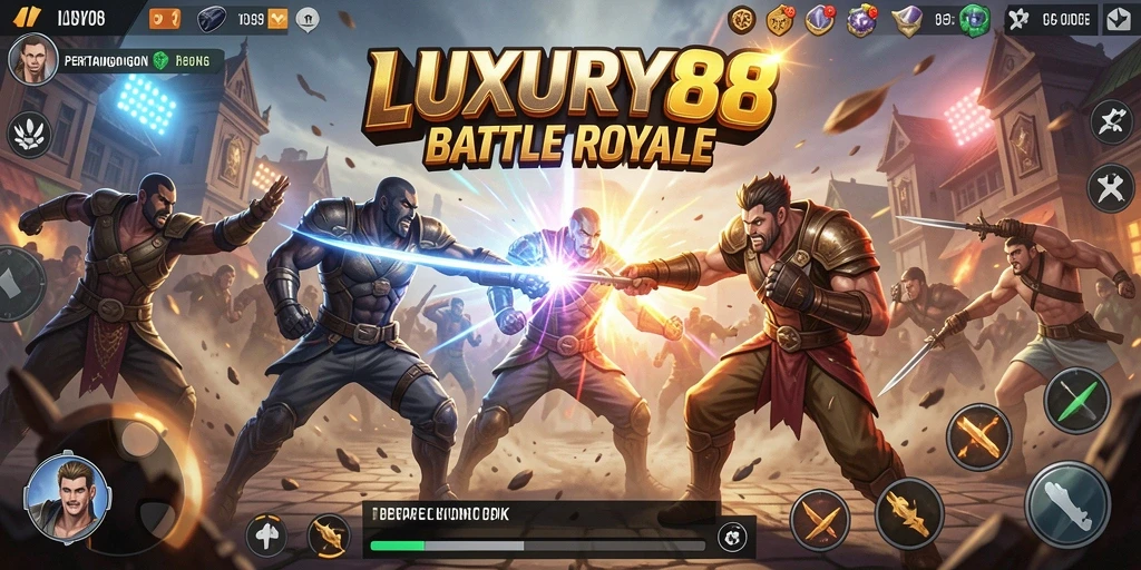 Tangkapan layar LUXURY88 yang menunjukkan aksi pertarungan Battle Royale.