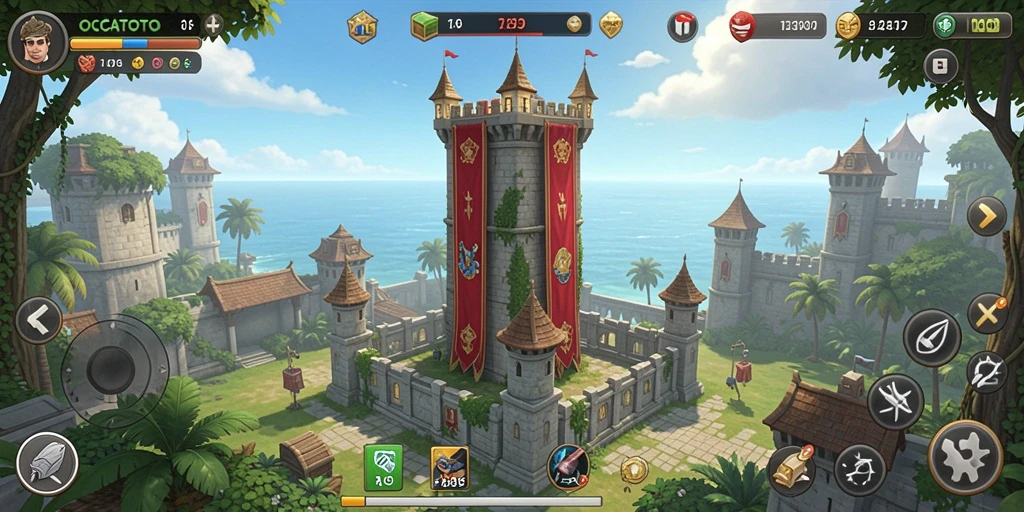 Screenshot OCATOTO menunjukkan gameplay menara pertahanan yang seru.