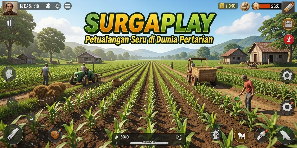 Tangkapan layar gameplay SURGAPLAY menampilkan pemandangan ladang indah yang dipenuhi tanaman.